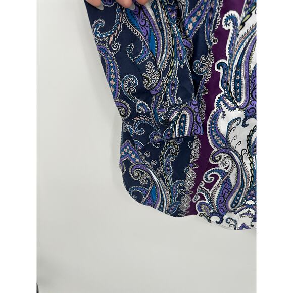 Chicos Tunic Women Purple Paisley Hidden Button No Iron Button Front Size L - Picture 3 of 8